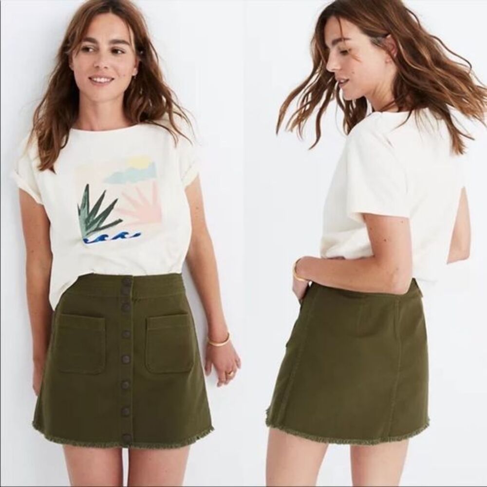 NWT Madewell Raw Hem A-Line Mini Skirt in Kale Green size 4